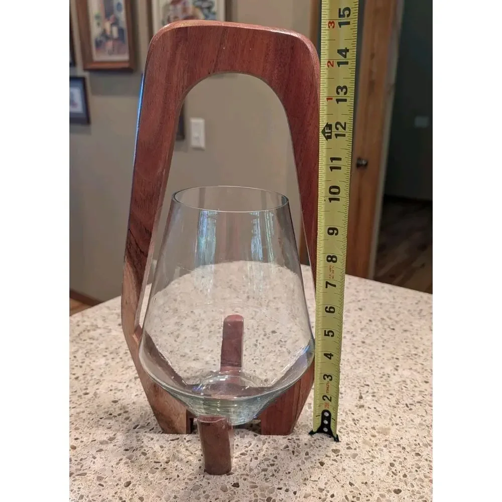 West Elm Mid Century Wood Lantern With Glass Candle Holder 15